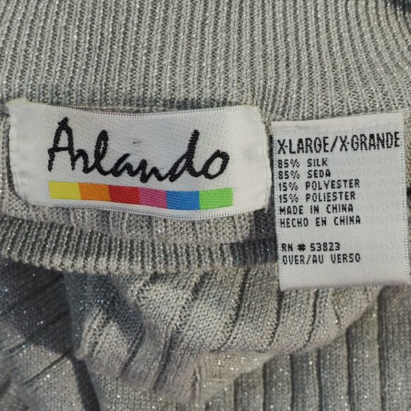 Vintage Arlando Sweater Womens Extra Large Silver Gray Mock Sparkle Shiny Crop - Picture 3 of 12